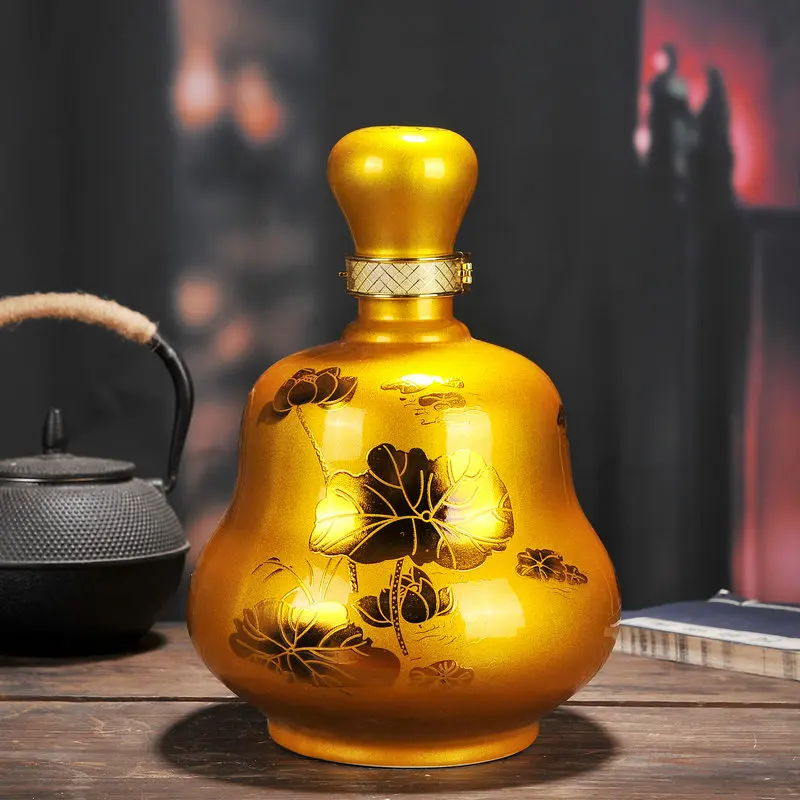 Jingdezhen 2.5kg ceramic wine bottle, 5 jin sealed, big head, round ball, wine bottle, empty wine set, delivery lock