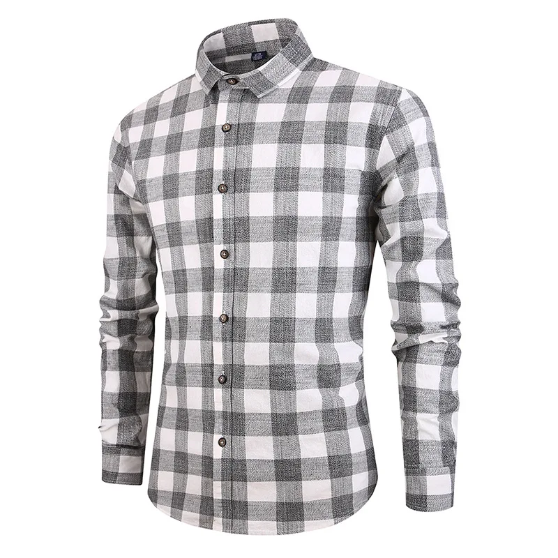 Новая Осенняя Модная брендовая мужская одежда Slim Fit Мужская рубашка с длинными рукавами мужская клетчатая хлопчатобумажная повседневная мужская рубашка Social S06