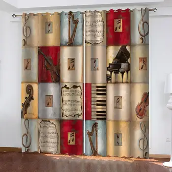 

Retro Flowers Piano Music Tree 2 Panels/Set Window Curtain Block out Fabric Drapes Darkening Thermal Insulate Bedroom Living