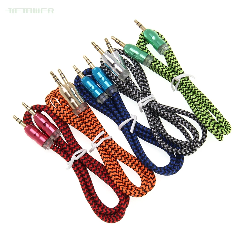 Nylon Braided Audio Cable Jack 3 5 mm Male to Male Cloth Audio Aux Cable For iPhone Car Headphone Speaker Wire Line 100pcs lot