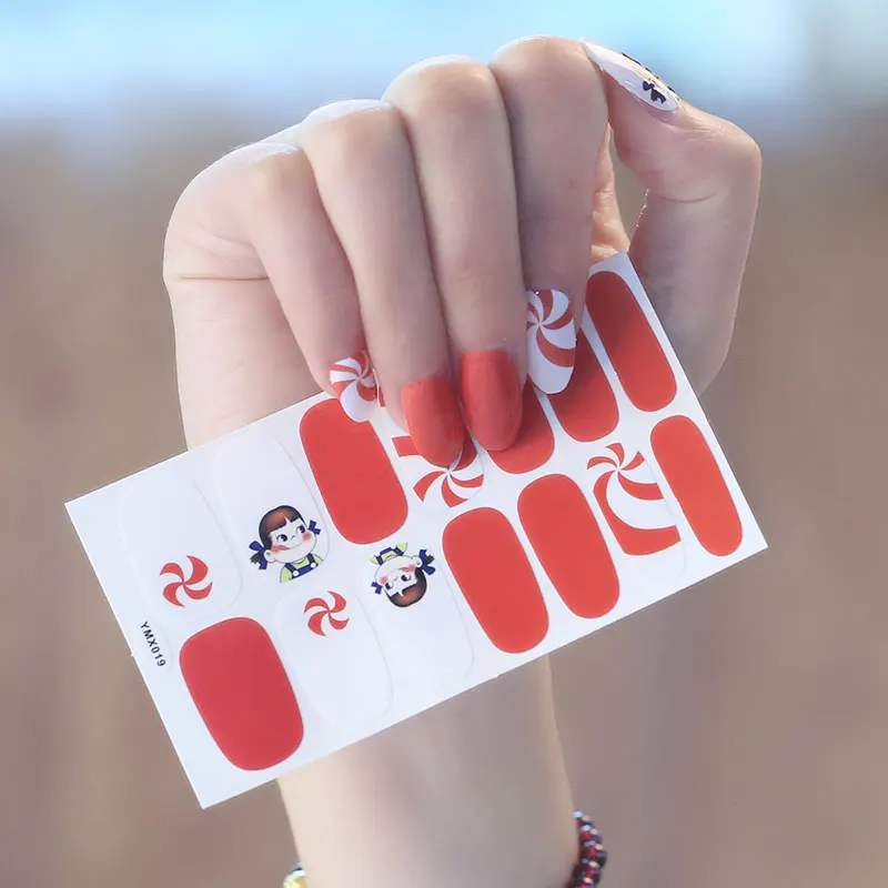 Корейская мода наклейки для ногтей полное покрытие Обертывания украшения DIY маникюр Solider винил для ногтей Клей красота Предварительно Разработанный - Цвет: YMX019