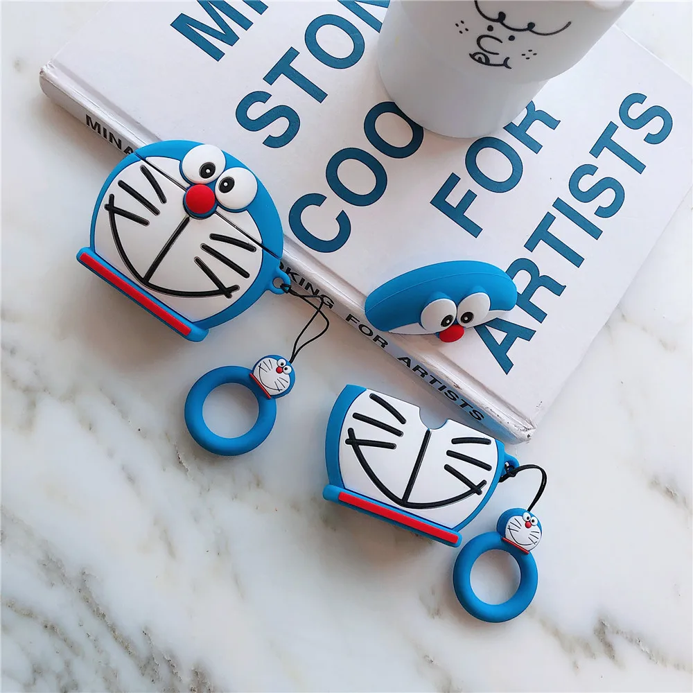 3D мультфильм прекрасный Doraemon силиконовый чехол для Apple Airpods 1 2 Классический милый Doraemon кольцо шнурок зависание защитный чехол