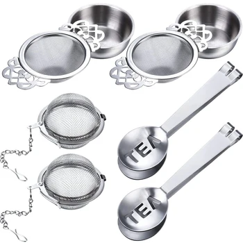 

2Pcs Tea Strainers Mesh Tea Infuser Filters with Drip Bowls,2Pcs Tea Ball Mesh Infuser Strainers for Brew Loose Leaf Tea