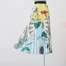 Ранняя осень новая Женская печать тонкая плиссированная Высокая юбка с тонкой талией