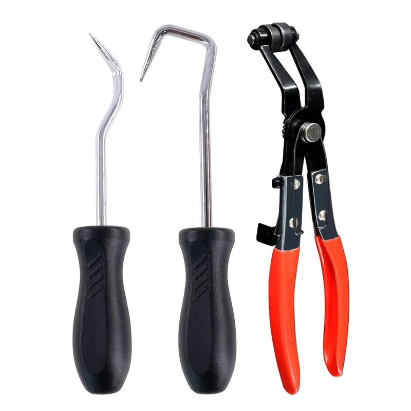 

3Pcs Hose Clamp Plier Set,with 2Pcs Hose Removal Hook Set Perfect for Hose Installations of Low Radiators