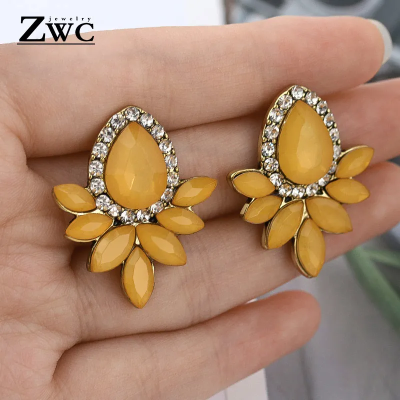 Yellow ZWCX Модные Винтажные корейские разноцветные циркониевые Висячие серьги для женщин, девушек, Помолвочные вечерние серьги со стразами бижутерия - Окраска металла: Yellow
