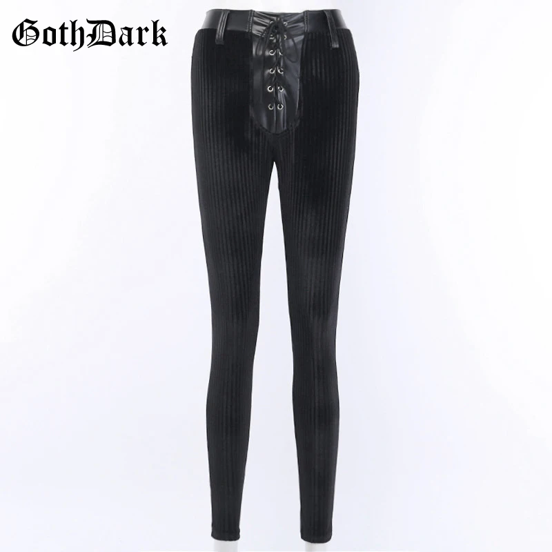 Готические темные винтажные женские штаны Gohtic, вязаные, ПУ, Осень-зима, Харадзюку, гранж-панк, женские брюки, бандажные, шикарные, с ушками