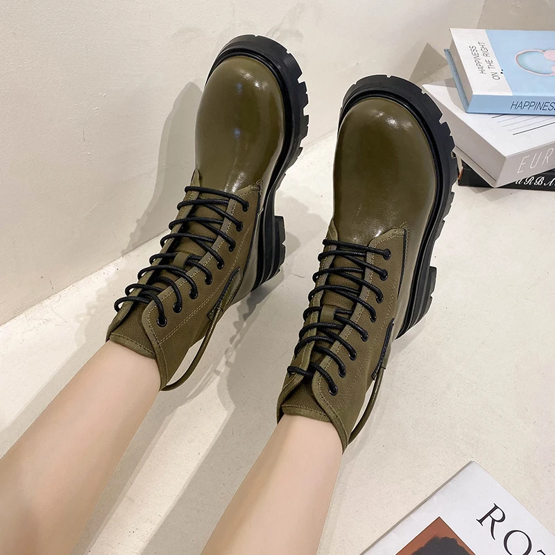 2022 Fashion New Thick-soled Boots Autumn and Winter Thin Section Breathable Middle Tube All-match Motorcycle Short Boots Women