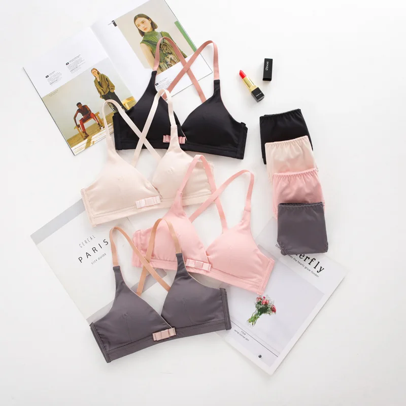 

2019 New Bra French High Quality Ladies Cotton Underwear Set Striped Girl Lingerie Set Push Up Bralette Sexy Bra And Panty Sets