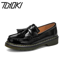 TUYOKI/Женская обувь на плоской подошве; дизайн; обувь на низкой платформе с круглым носком и бахромой; модная женская обувь из натуральной кожи; размеры 34-40