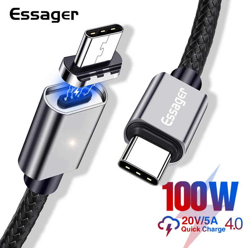 

Essager 100W Magnetic Cable 5A Fast Charging USB Type C To USB C PD Magnet Charger Cord For MacBook Pro Xiaomi USBC USB-C Wire