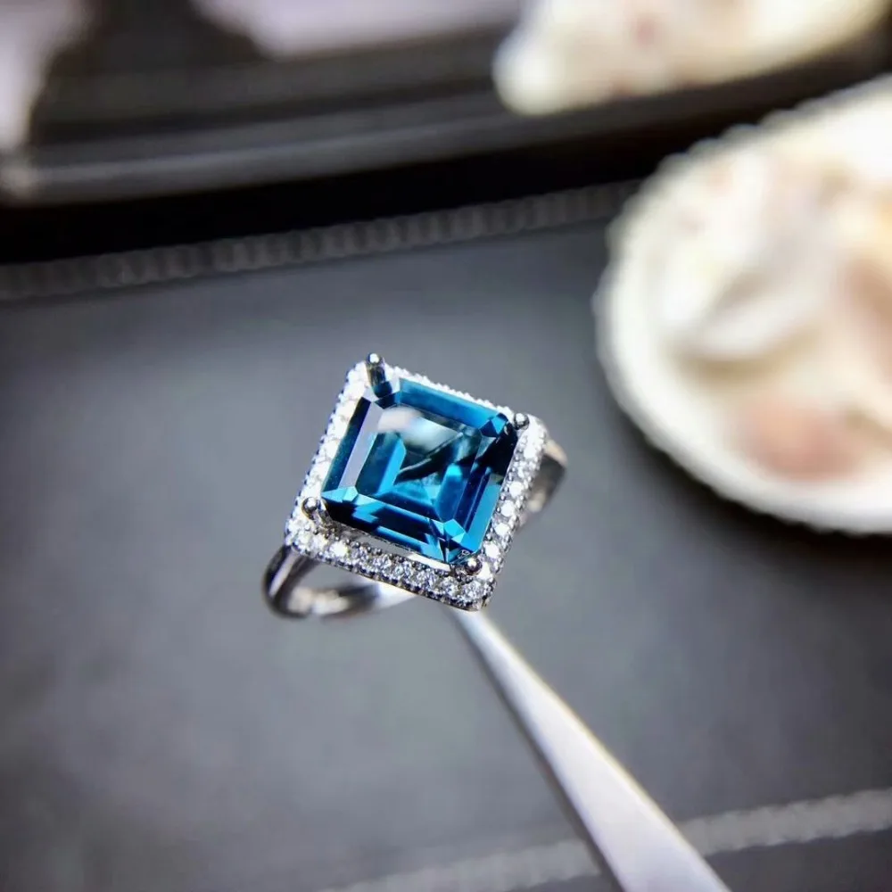 

SHILOVEM 925 SILVER STERLING RINGS REAL NATURAL LONDON BLUE TOPAZ SQUARE OPEN TRENDY FINE JEWELRY WEDDING NEW MJ080819AGB