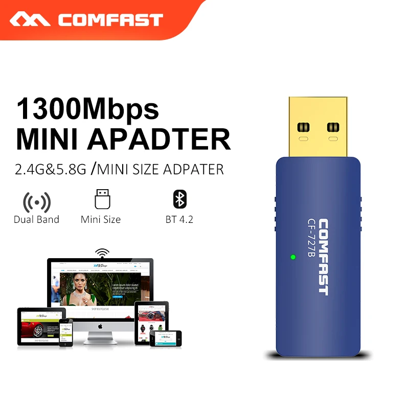 USB WI FI Bluetooth адаптер 1300 Мбит/с Dual Band 2 4 ГГц/5 ГГц Wi Fi Ethernet прием WiFi и передачи CF 727B
