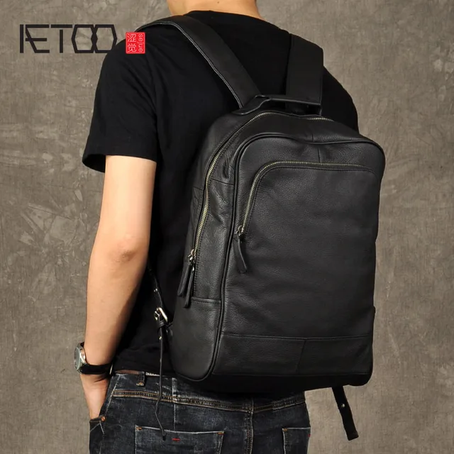 $US $79.90 AETOO Original genuine Leather Retro Men backpack real cow Leather Large Capacity backpack men laptop backpack business bags