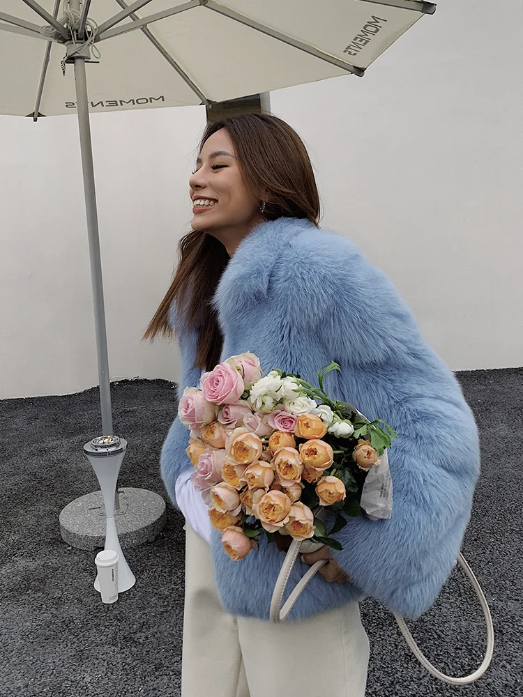 2022 New Real Fox Fur Coat for Women Winter Fashion Natural Full Pelt Genuine Fox Fur Jackets With Lapel Collar Luxury Overcoats