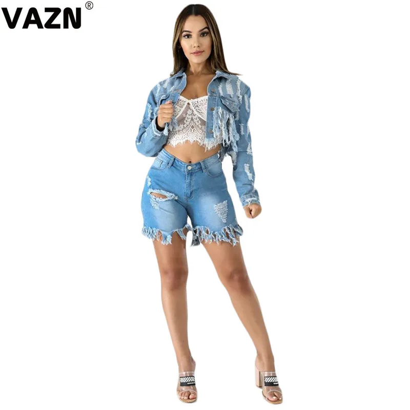 VAZN SN3674 новая осенняя синяя джинсовая верхняя одежда для молодых ленивых модная повседневная однотонная с длинным рукавом Wild Joker Женская короткая верхняя одежда