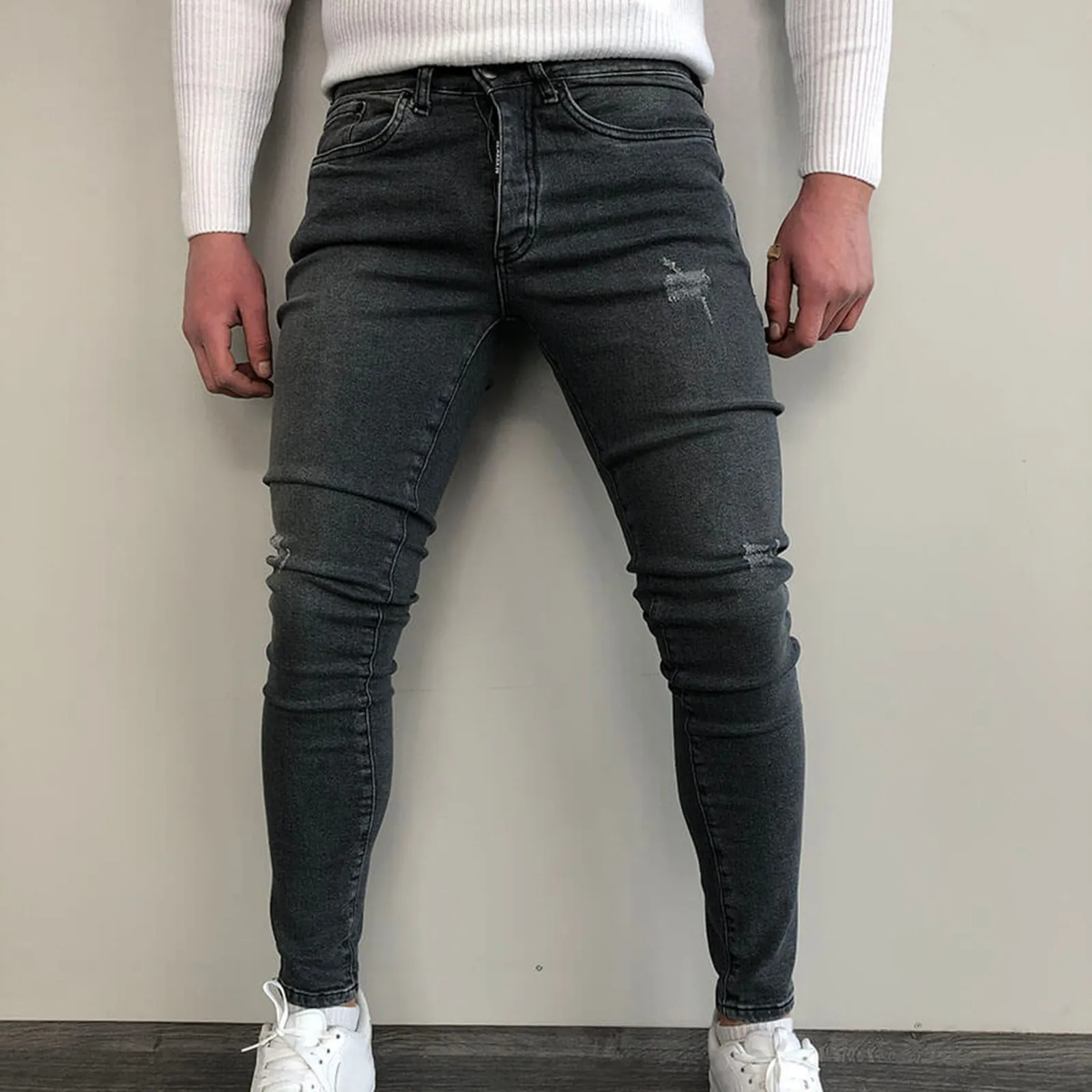 

Men's Jeans Solid Color Ripped Holes Wear Gradient Washed Trousers Men's Trousers Hip-hop Streetwear Jogging Jeans Hombre