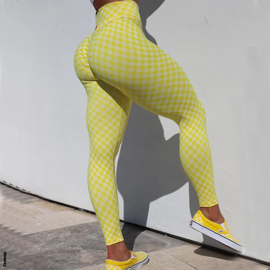 Yoga Leggings Women Sport Fitness Black And White Grid Scrunch Leggings Push Up High Waist Gym Tights Sexy Yoga Pants