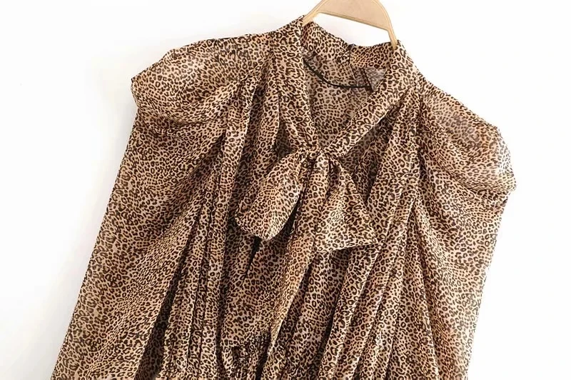 Withered england vintage elegant cascading bow Leopard Print shirt women blusas mujer de moda tshirt womens tops plus size