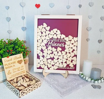 

personalized wood Wedding Alternative Guest Book frame 3D Drop Top box Heart mr&mrs name wedding guestbook Memory Box sign board
