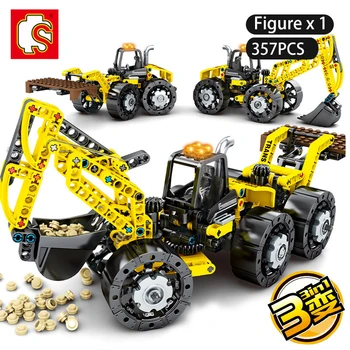 

SEMBO 357Pcs 3 IN 1Multifunctional Comprehensive Engineering Vehicle Building Blocks Technic Compatible Excavator Model Toys