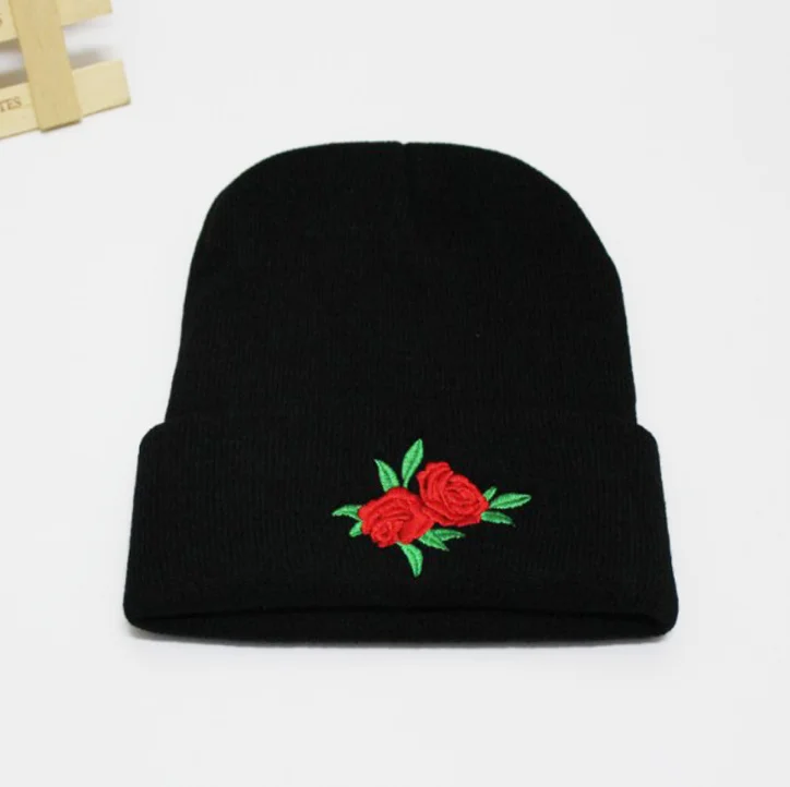 Осенняя и зимняя теплая ворсовая шапка, лыжная шапка, женская шапка с вышивкой, розовая шерстяная вязаная шапка
