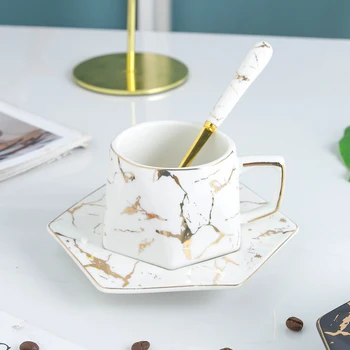 

Porcelain Marble Pattern Coffee Tea Cups Set Handpainted Luxury Breakfast Coffee Mug Afternoon Tazas De Cafe Cup Sets BC60BD