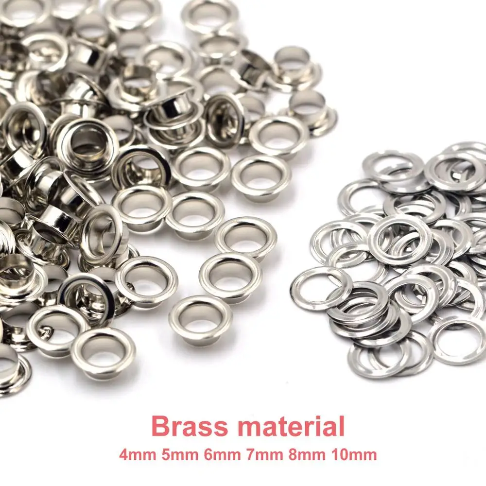 

100sets Brass Material Silver Color 4mm 5mm 6mm 7mm 8mm 10mm Grommet Eyelet With Washer Fit Leather Craft Shoes Belt Accessories