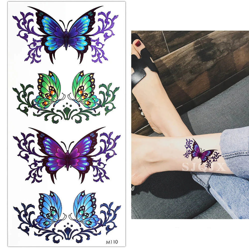 1 шт., водостойкая 3D тату-наклейка, Бабочка, пион, роза, цветок, цветная тату-наклейка, сексуальная леди, Реалистичная татуировка для руки - Цвет: e