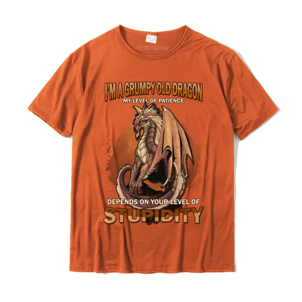 Brand New Man Top T-shirts Crewneck Short Sleeve 100% Cotton Geek Tops & Tees Design Tee Shirt Drop Shipping Grumpy Old Dragon Patience Depends On Stupidity Level Womens Long Sleeve T-Shirt__MZ17172 orange