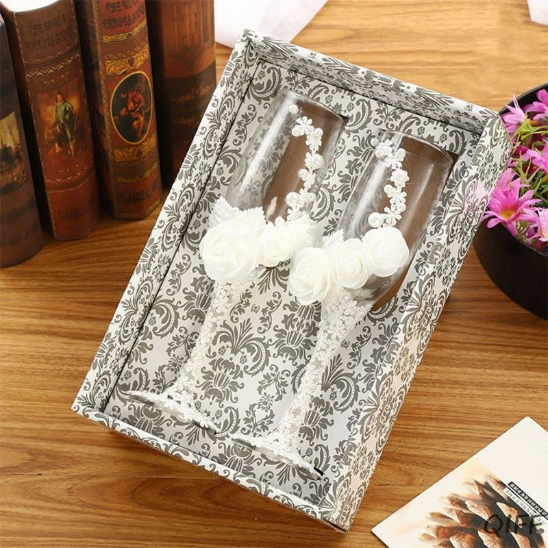 2pcs Set Wedding Glass Creative Pearl Flower Crystal Wedding Champagne Glasses
