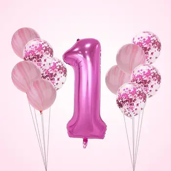 

11/25pcs Marble Agate Transparent Latex Balloon Sequin Confetti Set Birthday Anniversary Party Number One Decoration Accessories