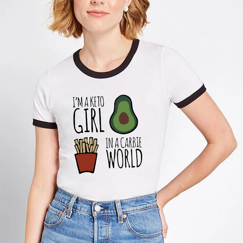 I‘m A Keto Girl In A Carbie World Print Funny Avocado Carb Lover Ringer T Shirt Women Harajuku Tops Keto Queen Aesthetic Clothes I‘m A Keto Girl In A Carbie World Print Funny Avocado Carb Lover Ringer T Shirt Women Harajuku Tops Keto Queen Aesthetic Clothes