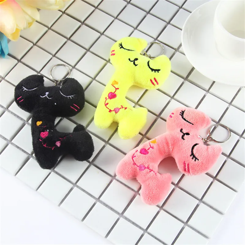 Cute Cartoon Cat Plush Keychain Toys Small Black Cat Neko Animals Key Bag Pendants Dolls Wedding Flower Bouquet Gift 10pcslot  (1)