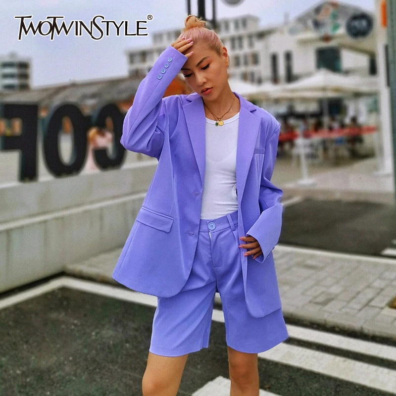 TWOTWINSTYLE Autumn Suits Female Lapel Collar Long Sleeve Blazer High Waist Knee Length Pants Casual Sets For Women Clothing New |