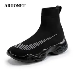 AURONET/брендовые кроссовки унисекс; повседневная обувь для мужчин; большие размеры; легкие высокие дышащие носки; женские черные кроссовки