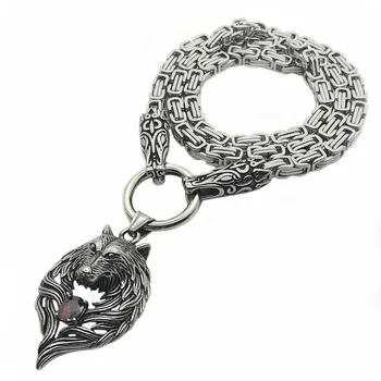 

2020 new viking wolf stainless steel pendant necklace titanium steel wolf head square emperor chain necklace viking jewelry
