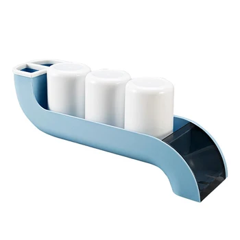 

Home Bathroom Organizer Toothbrush Holder 3 Mouthwash Cups Drain Rack Non Punching Save Space Toothpaste Storage Wall Mounted