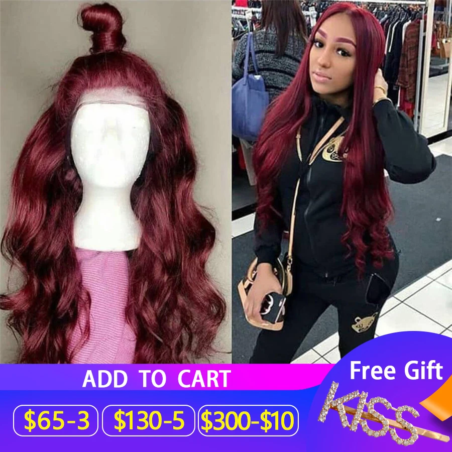 

13*6 Body Wave 99J Colored Lace Front Human Hair Wigs for Women Ombre Burgundy Lace Front Wig Pre Plucked Brazilian Remy Hair