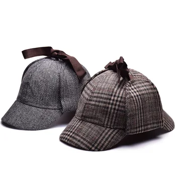 

Sherlock Holmes Detective Hat Unisex British Cosplay Accessories berets Men Women Two Brims beret Deerstalker hat Winter Tweed C