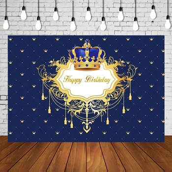 

royal little prince gold blue crown kids birthday party backdrop boy baby shower photo background cake table wall Decor SM-628