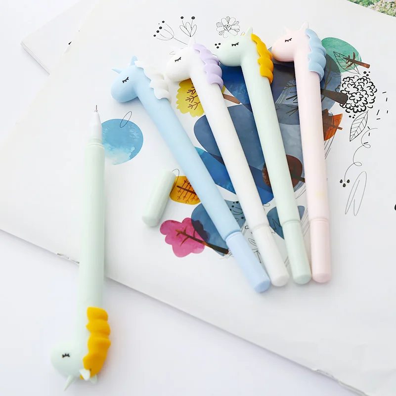 Korean Kawaii Cute Moon Unicorn Gel Pens Funny Animal Blue Ink Stationery Fun Cool Fancy Roller Ball Pen Art School Thing Gift