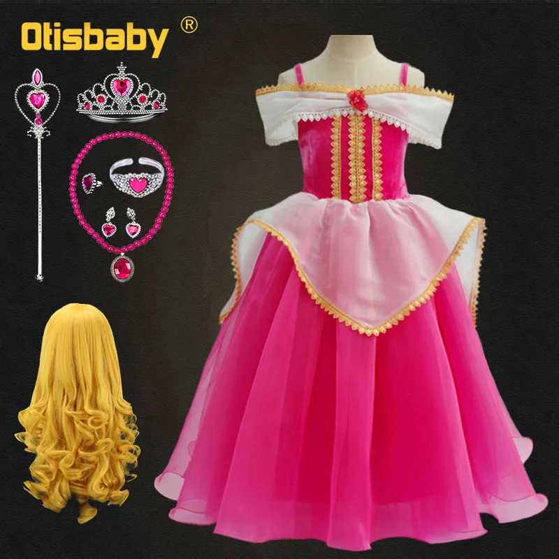 Новогодний костюм Спящей красавицы платье принцессы Авроры для девочек детские розовые платья с открытыми плечами кружевное длинное вечернее платье без рукавов