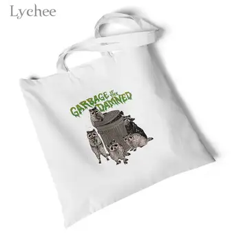 

Lychee Harajuku Cartoon Devil Printed White Canvas Bag Reusable Original Handbag Shoulder Bag Storage Foldable Large Travel Bag