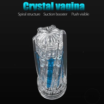 Male Masterbator Cup Transparent Vacuum Pocket Pussy sexy clear Vagina Male Spiral Soft Pussy Silicone Adult Sex Toys For Man 2