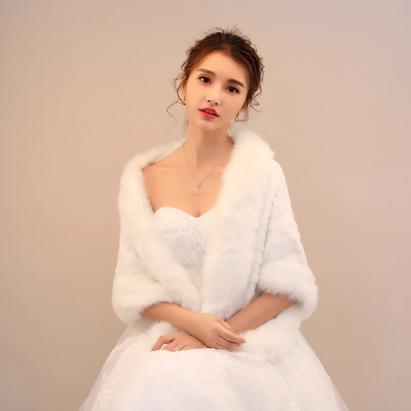

OEING Womens Wedding Shawl Real Rabbit Fur Cashmere Bride Cape Winter Shrug Bolero Floral New 2022
