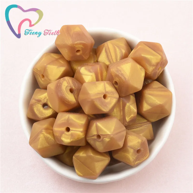 10PCS Metallic Dark Gold Silicone Teething Pacifier Chain Hexagon Loose Beads 14-17MM DIY BPA Free Perle Geometrical | Украшения и