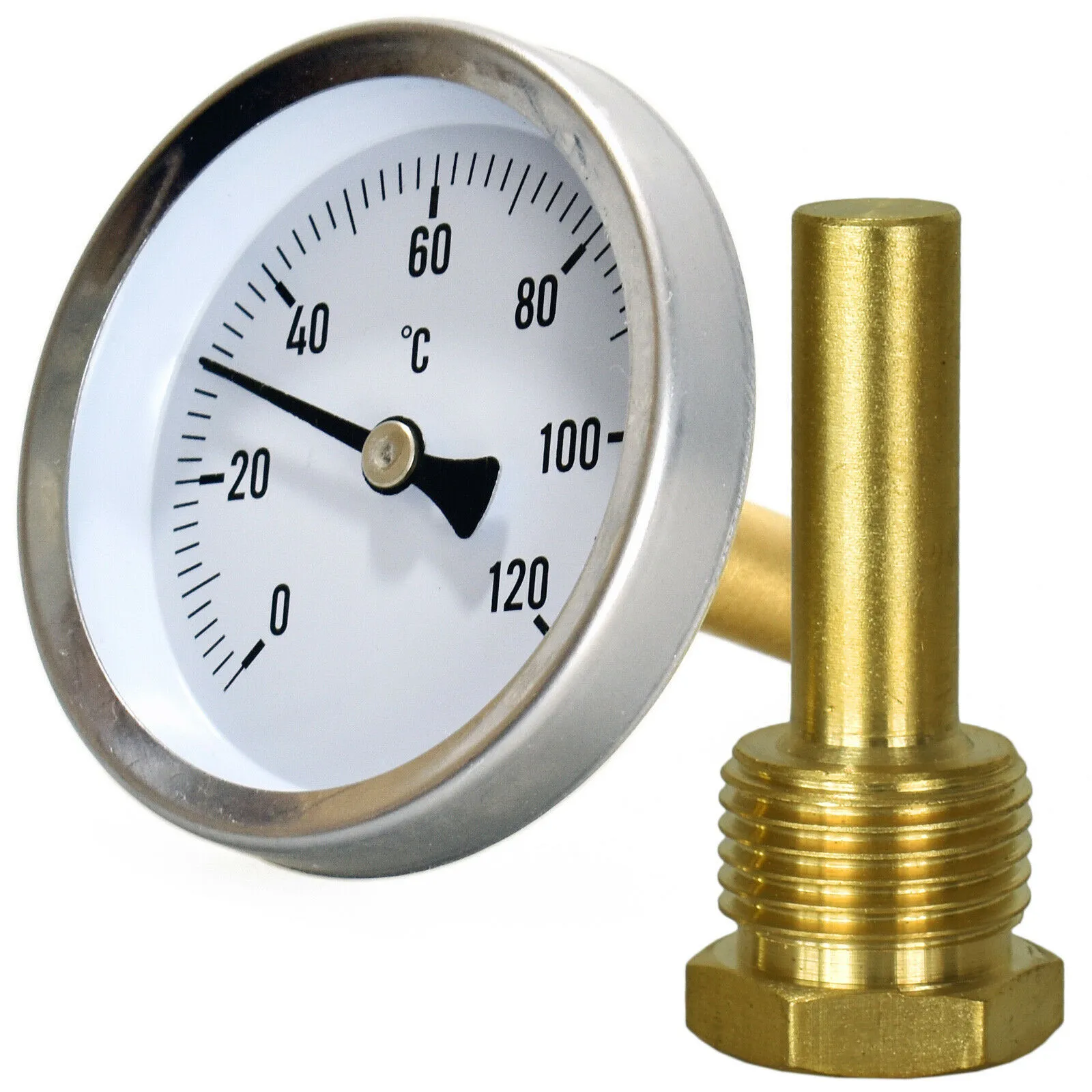 Metal Thermometer Hot Water Pipe Thermometer 0120°c Heating 63mm Dial