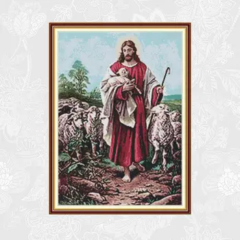 

Joy Sunday Cross Stitch Jesus Shepherd Patterns Print on Canvas Embroidery kits DMC 14CT 11CT Needlework Sets Crafts