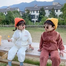 Новые зимние детские фланелевые комплекты одежды детская одежда в Корейском стиле топы и штаны теплые мягкие комплекты из 2 предметов Домашняя одежда унисекс, костюмы